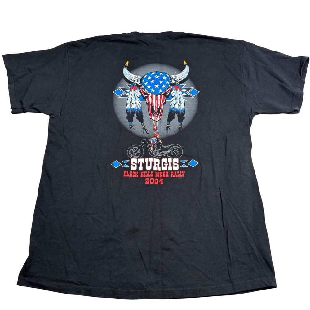 Vintage Fruit of the Loom Sturgis 2004 Black Hills Biker Rally T-Shirt‎ Mens XL